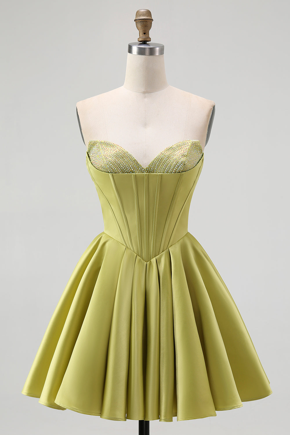 Sparkly Green Sweetheart Satin A-Line Short Homecoming Dress with Beading