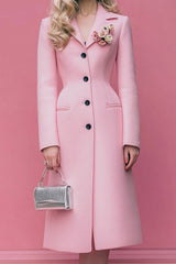 Pink Single Breasted Floral Notched Lapel Midi Blazer Dress
