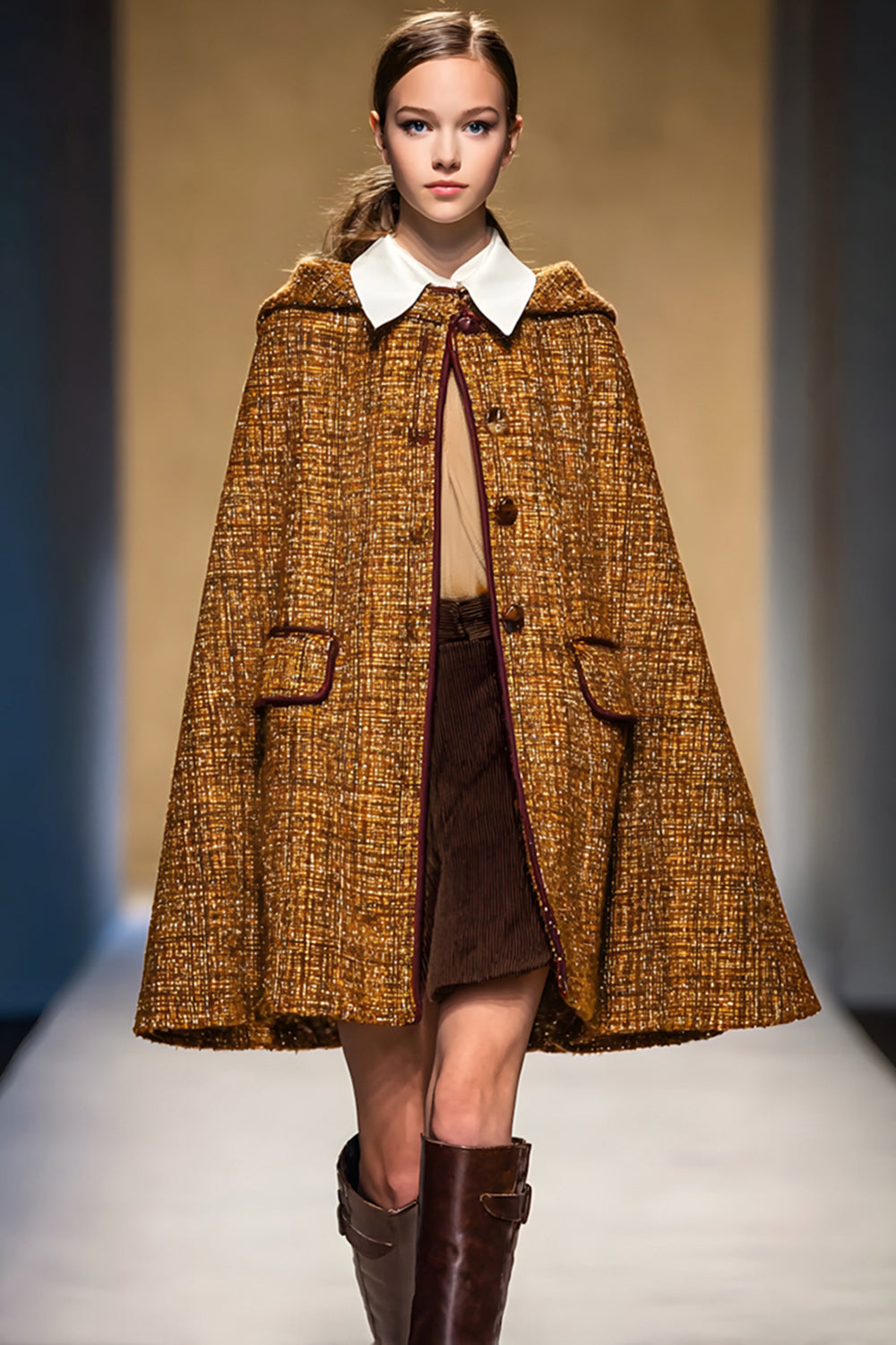 Brown Tweed Single Breasted Women Blazer