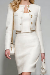 White Pencil 2 Piece Single Breasted Short Tweed Interview Outfits