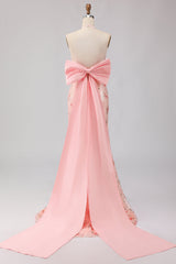 Sparkly Floral Blush Mermaid Halter Long Corset Prom Dress with Bow