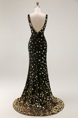 Sparkly Black and Gold Sequin Mermaid Long Mother of the Bride Dress with Slit