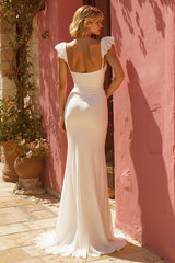 Simple Ivory Mermaid Sweep Train Wedding Dress with Slit