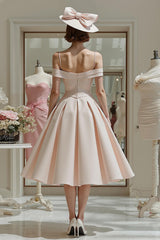 Candy Pink Cold Shoulder A Line Midi Mother of the Bride Dress