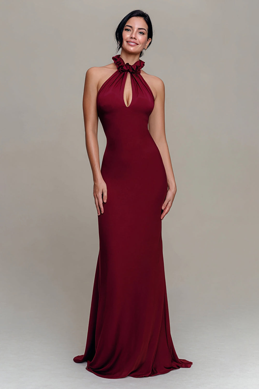 Burgundy High Neck Mermaid Long Formal Dress