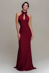 Burgundy High Neck Mermaid Long Formal Dress