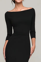Black Boat Neck Mermaid Long Formal Dress with Sleeves