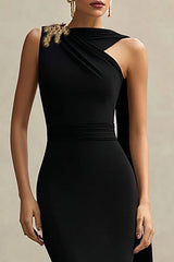 Black One Shoulder Mermaid Neck Scarf Long Formal Dress