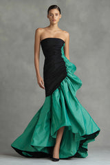 Black and Green Strapless Mermaid Long Formal Dress with Ruffles