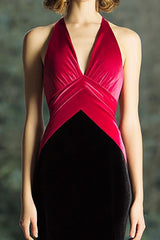 Black and Fuchsia V-Neck Long Mermaid Formal Dress