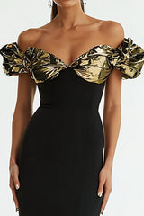 Glitter Black Off the Shoulder Mermaid Long Formal Dress