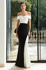 Black and White Patchwork Mermaid Long Formal Dress