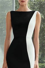 Black and White Bateau Neck Patchwork Long Formal Dress