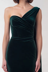 Dark Green Mermaid Velvet One Shoulder Long Holiday Party Dress