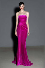 Fuchsia Strapless Velvet Mermaid Maxi Evening Dress