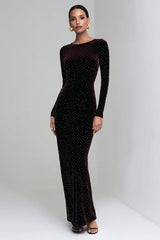 Coffee Velvet Mermaid Long Holiday Party Dress with Sleeves