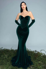 Dark Green Corset Velvet Mermaid Long Holiday Party Dress