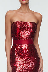 Sparkly Navy Sequin Strapless Long Holiday Party Dress
