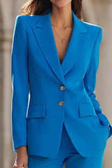Blue 2 Piece Peak Lapel Single Breasted Prom Suits with Pockets