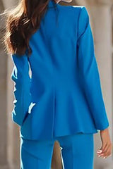 Blue 2 Piece Peak Lapel Single Breasted Prom Suits with Pockets