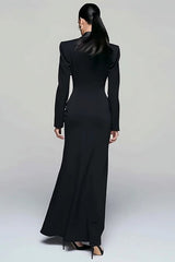 Black Pencil Peak Lapel Double Breasted Long Blazer Dress with Sleeves