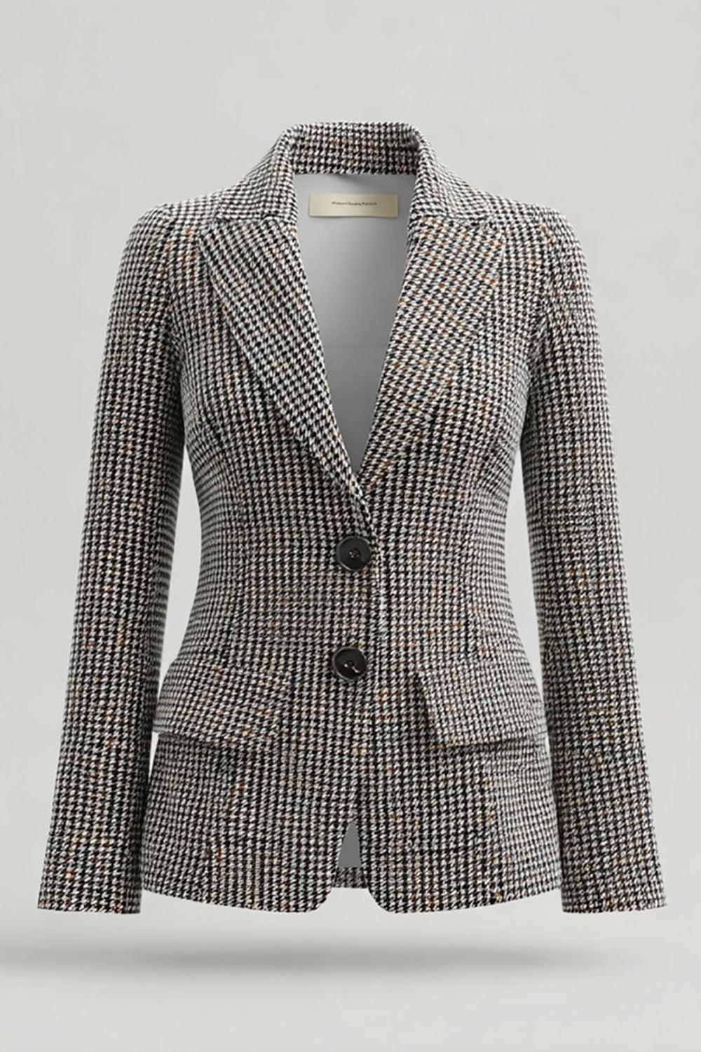 Grey Single Breasted Notched Lapel Tweed Work Blazer