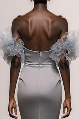 Sparkly Silver Off the Shoulder Satin Mermaid Long Pageant Dress with Sequins