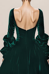 Dark Green Velvet Ball Gown Square Neck Long Holiday Party Dress