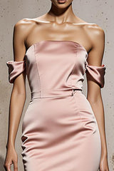 Light Pink Satin Mermaid Off the Shoulder Long Formal Dress