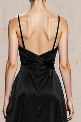Black and White Satin Spaghetti Straps Long Formal Dress