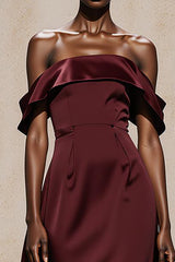 Burgundy Off the Shoulder Satin A Line Long Formal Dress