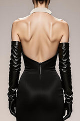 Black and White Patchwork Satin Halter Mermaid Long Formal Dress
