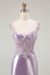 Sparkly Lilac Mermaid Floral Long Prom Dress with Slit