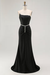 Sparkly Black Strapless Corset Mermaid Long Prom Dress