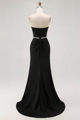 Sparkly Black Strapless Corset Mermaid Long Prom Dress