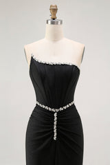 Sparkly Black Strapless Corset Mermaid Long Prom Dress