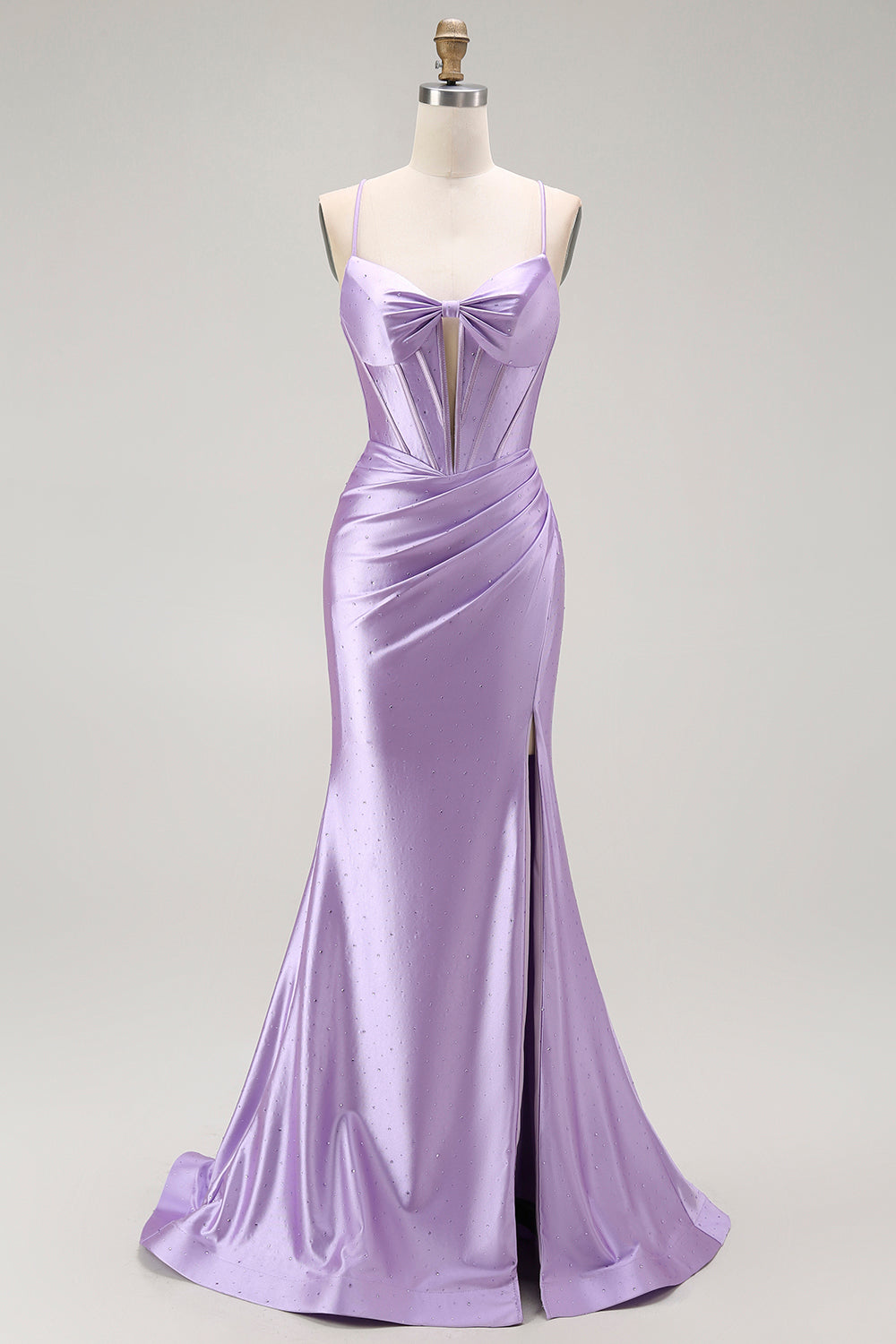 Sparkly Purple Corset Mermaid Spaghetti Straps Long Prom Dress with Slit