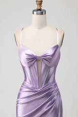 Sparkly Purple Long Beaded Corset Prom Dress with Slit