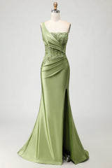 Sparkly Green Long Corset Mermaid Prom Dress with Slit