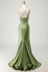 Sparkly Green Long Corset Mermaid Prom Dress with Slit