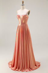 Sparkly Orange Metallic Spaghetti Straps Corset Long Prom Dress
