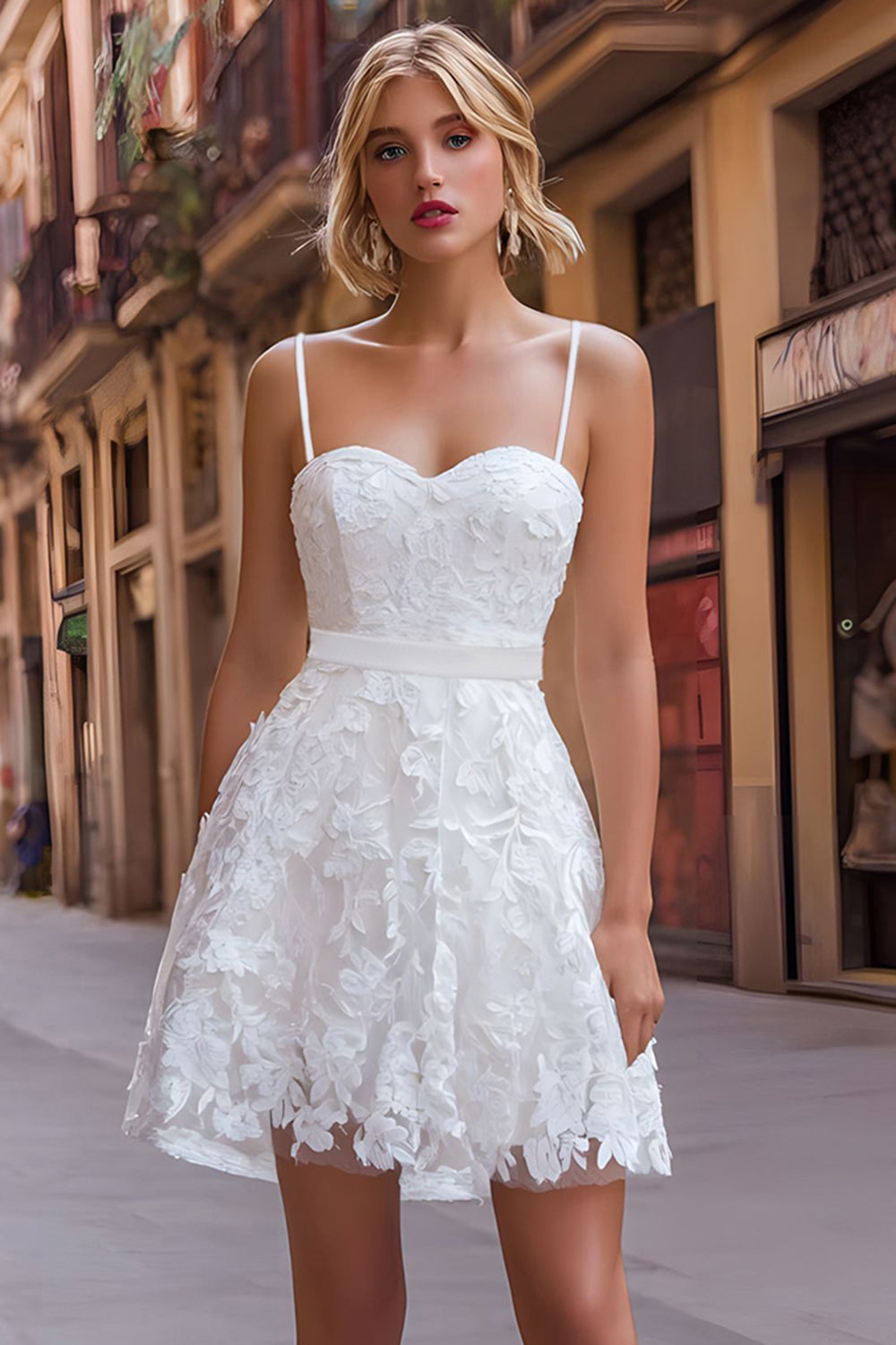 White Sweetheart Lace A Line Short Bachelorette Dress