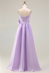 Lilac A-Line Long Prom Dress with Bow