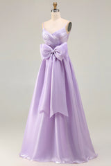Lilac A-Line Long Prom Dress with Bow