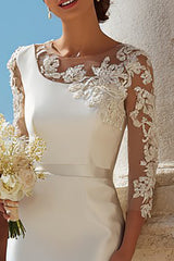 Ivory Bodycon Appliqued Midi Wedding Dress with Sleeves