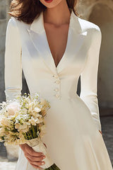 Ivory Peak Lapel A Line Midi Engagement Blazer Dress with Sleeves