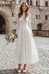 Ivory Lace A Line Long Sleeves Wedding Dress