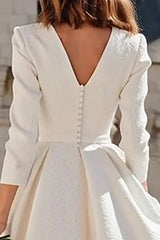 Ivory V-Neck A Line Midi Bridal Dress with Pockets