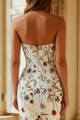 White Mermaid Floral Strapless Long Prom Dress