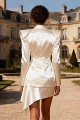 White Satin Peak Lapel Double Breasted Short Blazer Wedding Dress